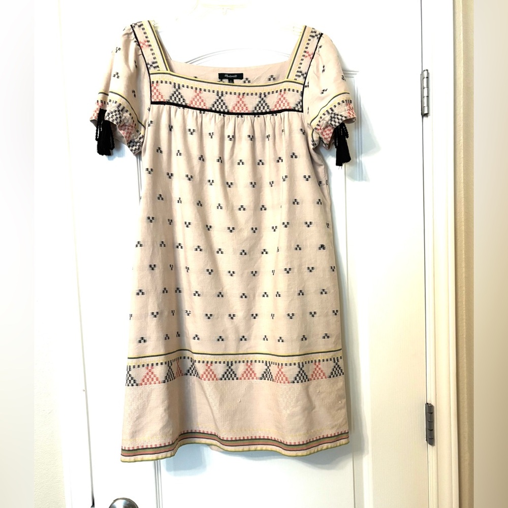 Madewell dress Medium Cream Khaki babydoll western look cotton fringe tassel